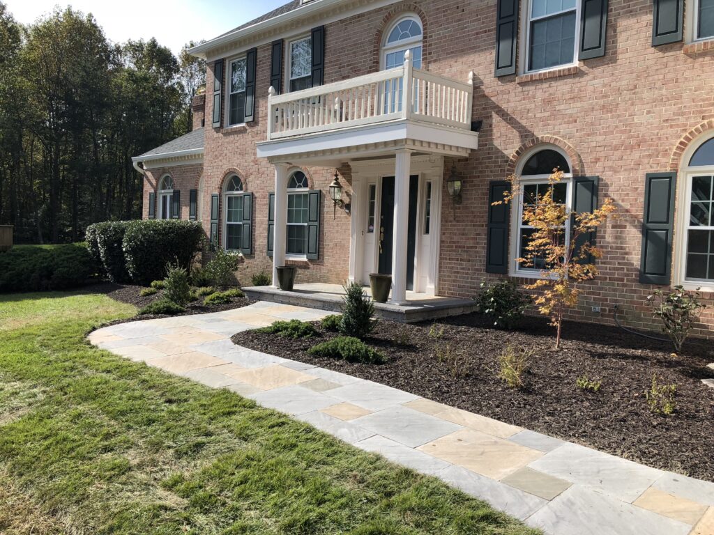 Slate paver walkway, Landscaping, Sod, Front entrance